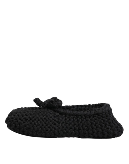 Dolce & Gabbana Black Wool Knit Slip On Ballerina Flats Shoes