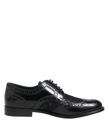 Dolce & Gabbana Black Leather Floral Lace Dress Formal Shoes