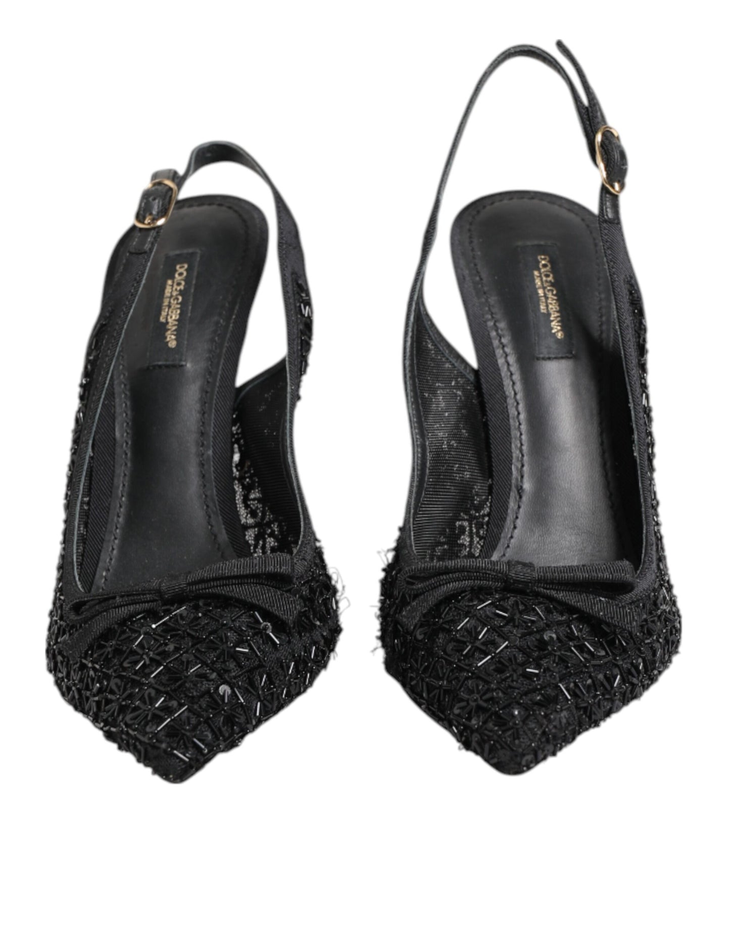 Dolce & Gabbana Black Tulle Ricamo Heels Slingbacks Shoes