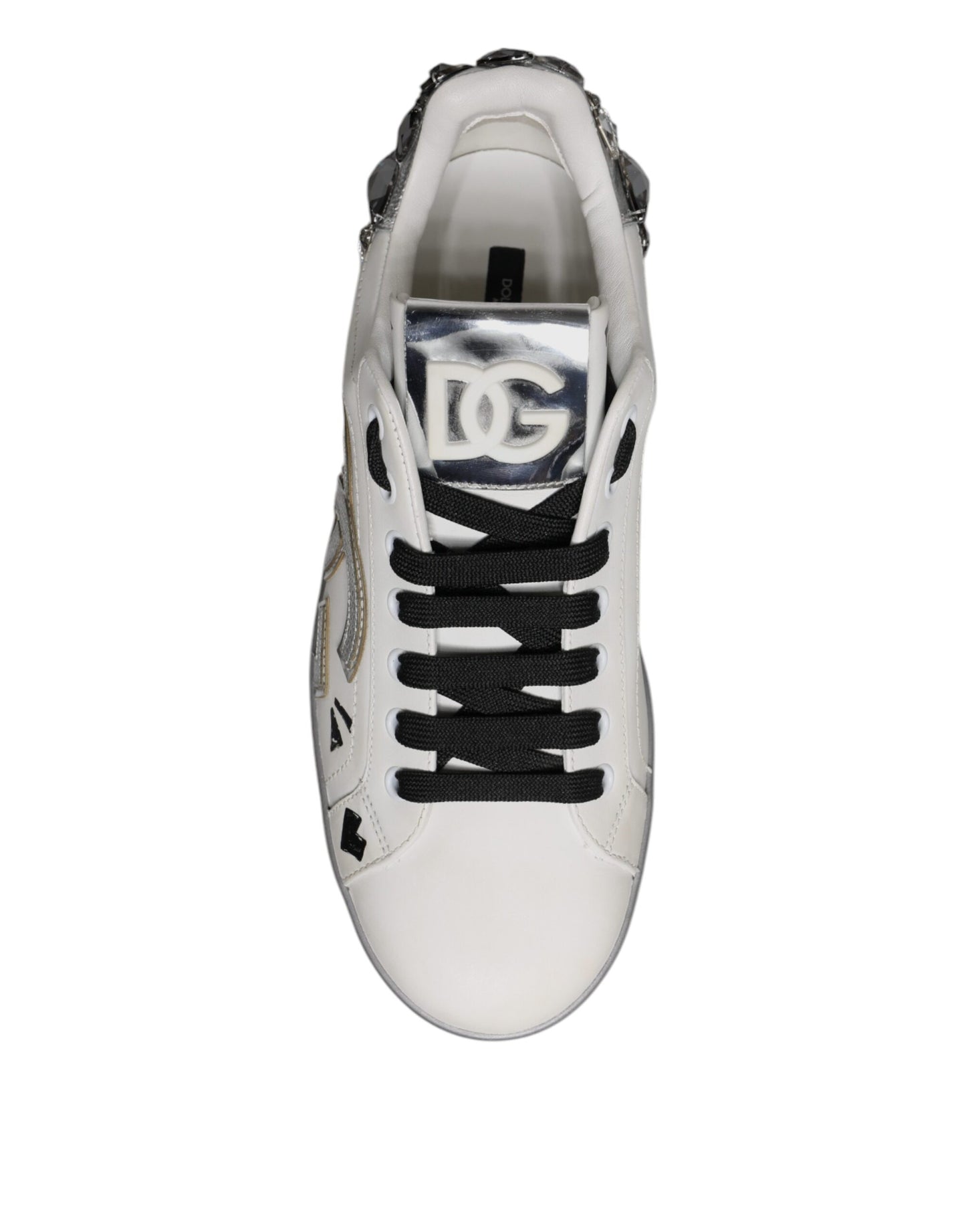 Dolce & Gabbana White Crystal Logo Portofino Sneakers Shoes