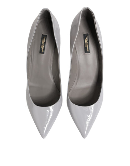 Dolce & Gabbana Light Gray Leather Kitten Heels Pumps Shoes