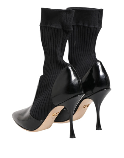 Dolce & Gabbana Black Stretch Stilettos Booties Socks Shoes