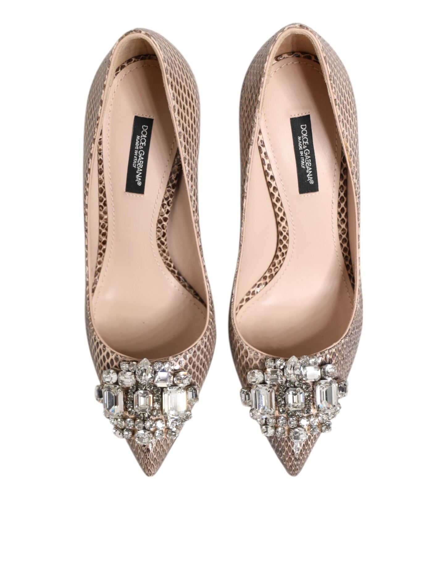 Dolce & Gabbana Beige Leather Crystal Embellished Pumps Shoes