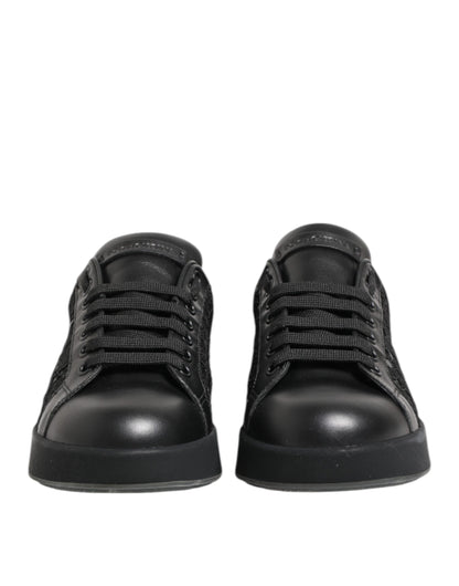 Dolce & Gabbana Black Floral Lace Low Top Sneakers Shoes