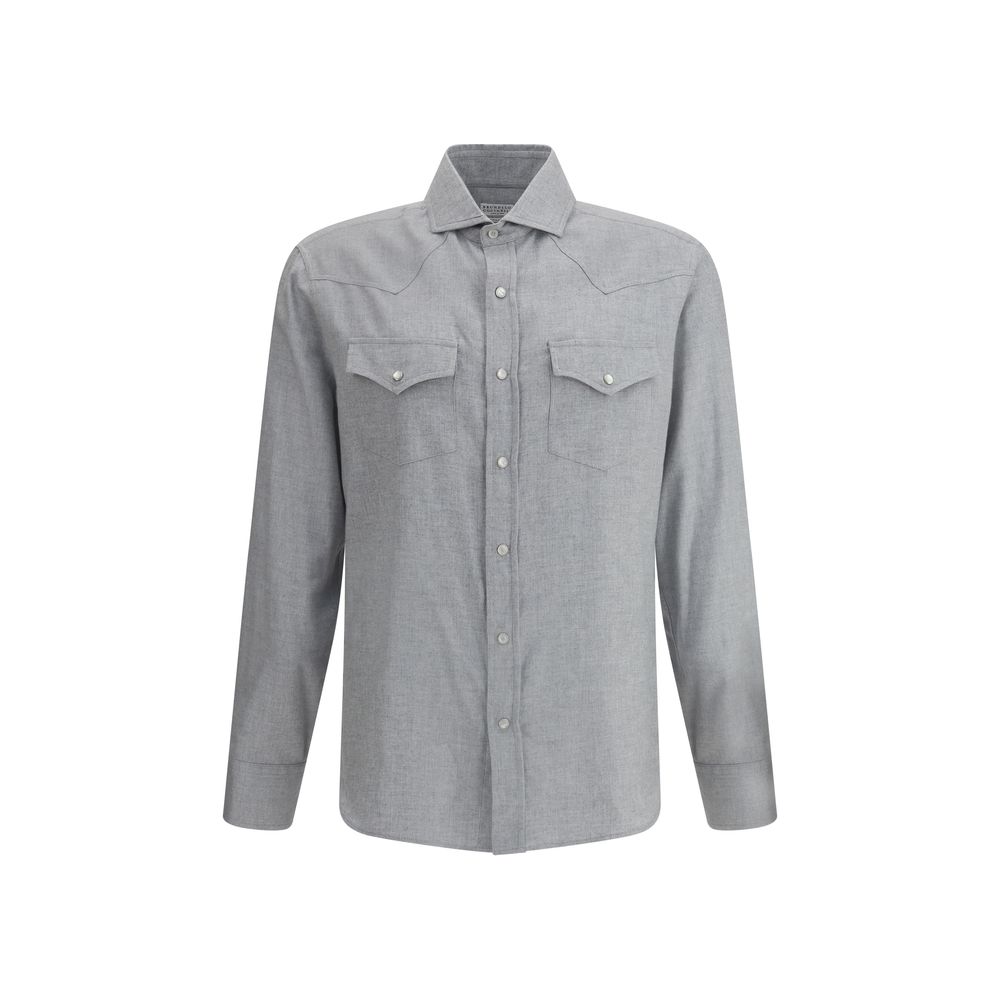 Brunello Cucinelli Gray Cotton Pattern Shirt