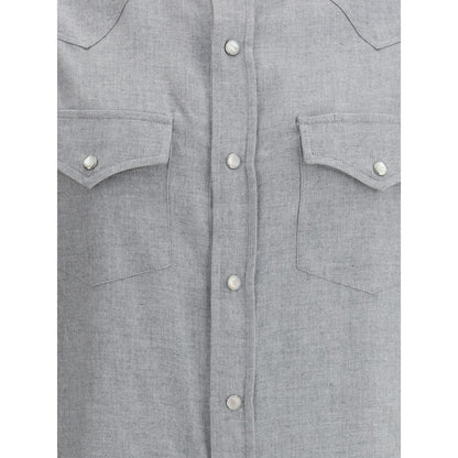 Brunello Cucinelli Gray Cotton Pattern Shirt
