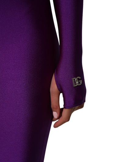 Dolce & Gabbana Purple Nylon Turtleneck Bodycon Jumpsuit Dress