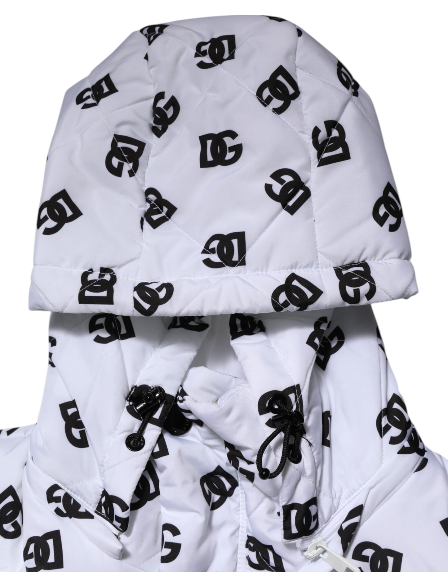 Dolce & Gabbana White DG Monogram Hooded Quilted Jacket