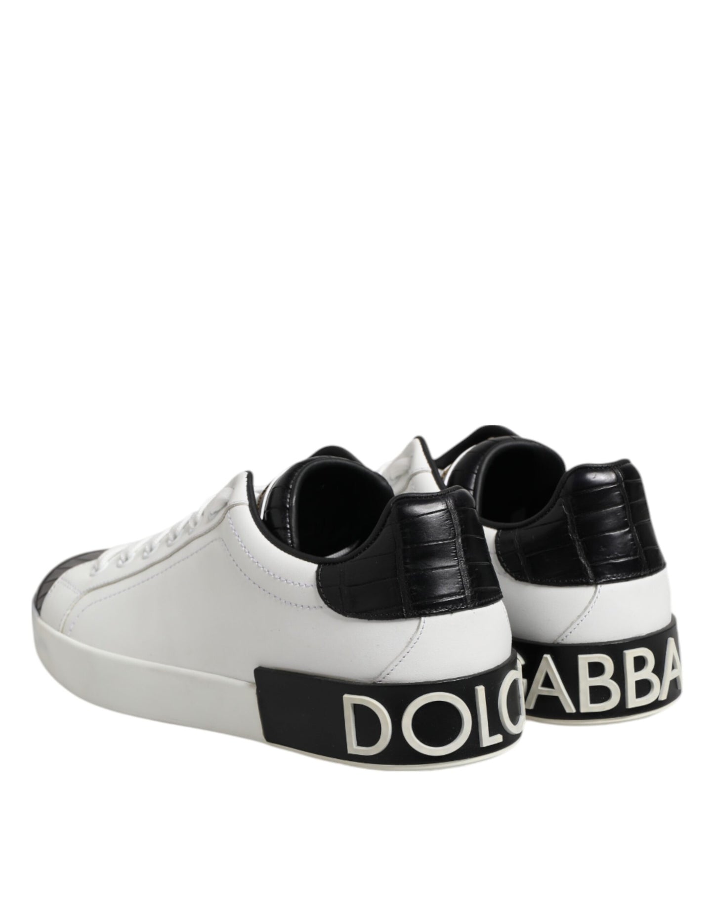 Dolce & Gabbana White Black Leather Portofino Sneaker Shoes