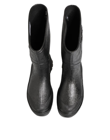 Dolce & Gabbana Metallic Black Pull On Rain Boots Men Shoes