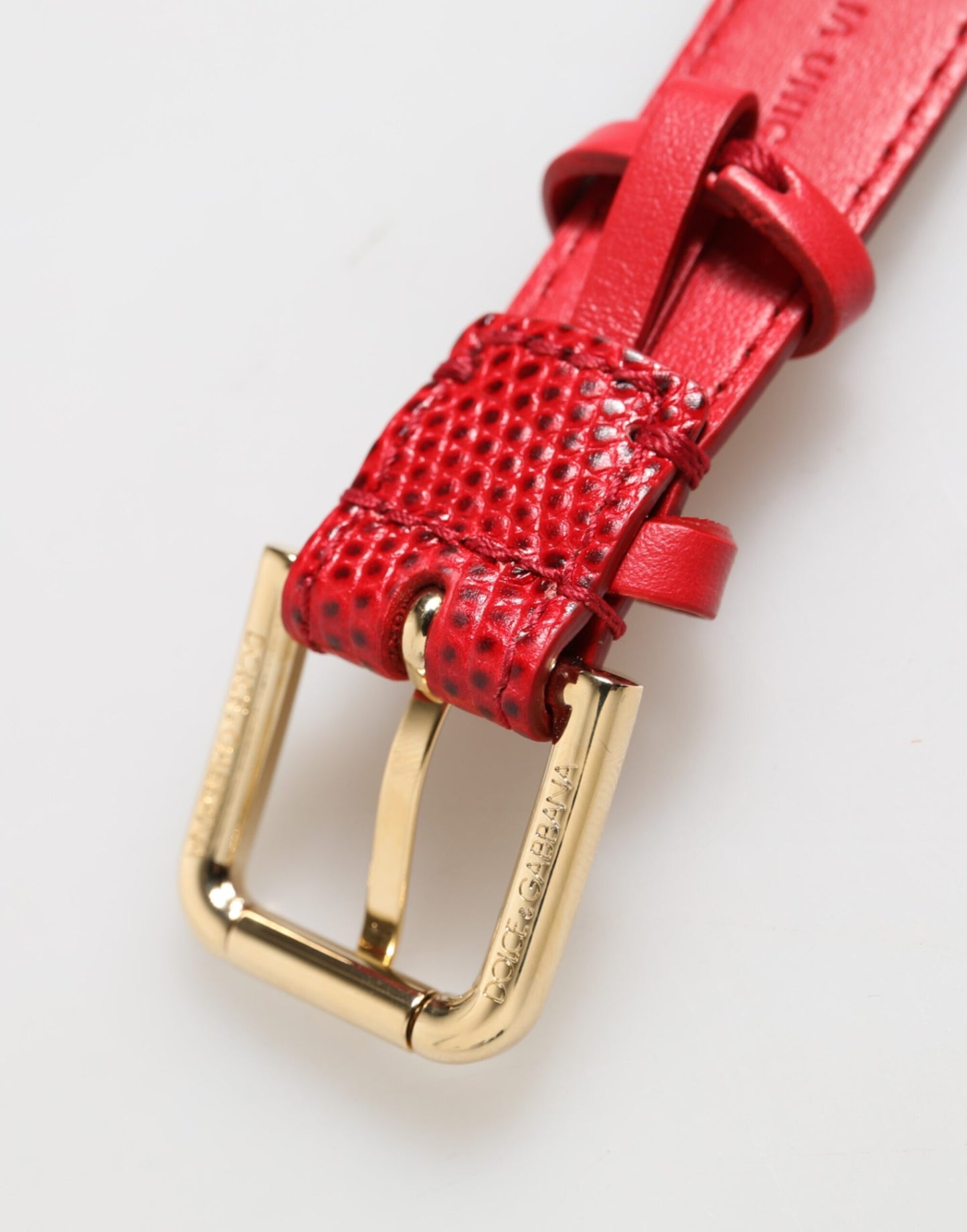 Dolce & Gabbana Red Exotic Leather Gold Tone Metal Buckle Women Armband