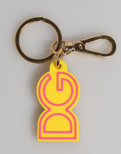 Dolce & Gabbana Yellow Rubber Gold Tone Metal DG Logo Keyring Keychain