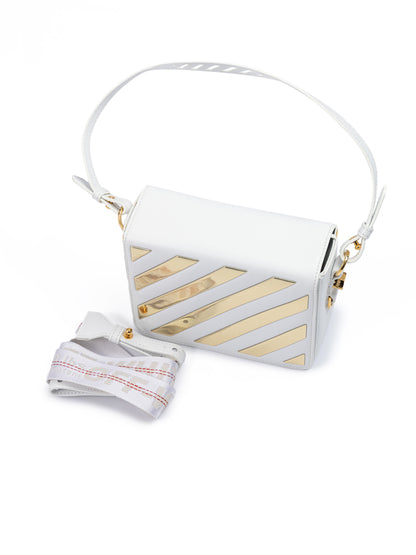 Off-White White/Gold  Metallic Stripe Crossbody Bag