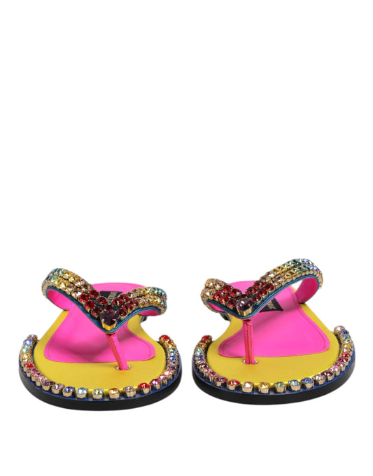Dolce & Gabbana Multicolor Rhinestone Flip Flop Flat Sandals Shoes