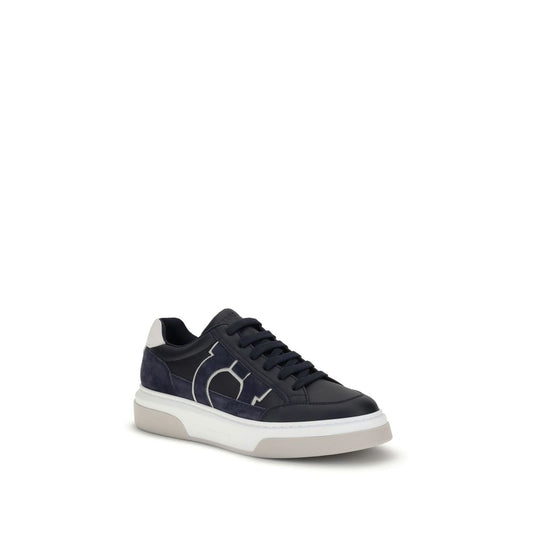 Ferragamo Blue Calf Leather Bos Taurus Low Top Sneakers