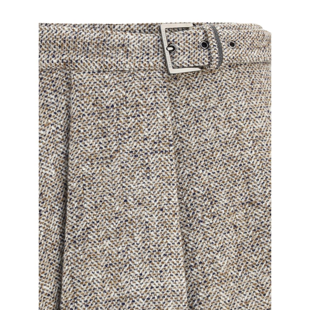 Brunello Cucinelli Brown Fleece Wool Midi Skirt
