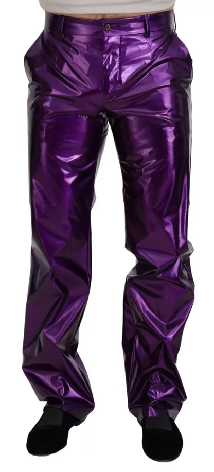 Dolce & Gabbana Purple Metallic Nylon Straight Trouser Pants