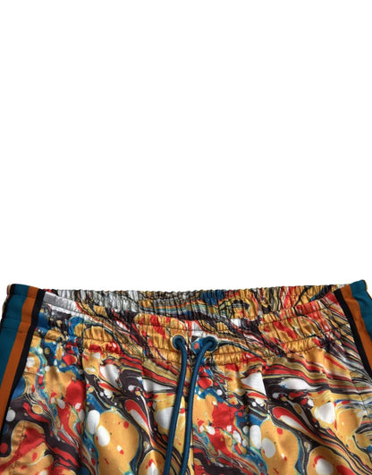 Dolce & Gabbana Multicolor Marble Print Satin Trouser Pants