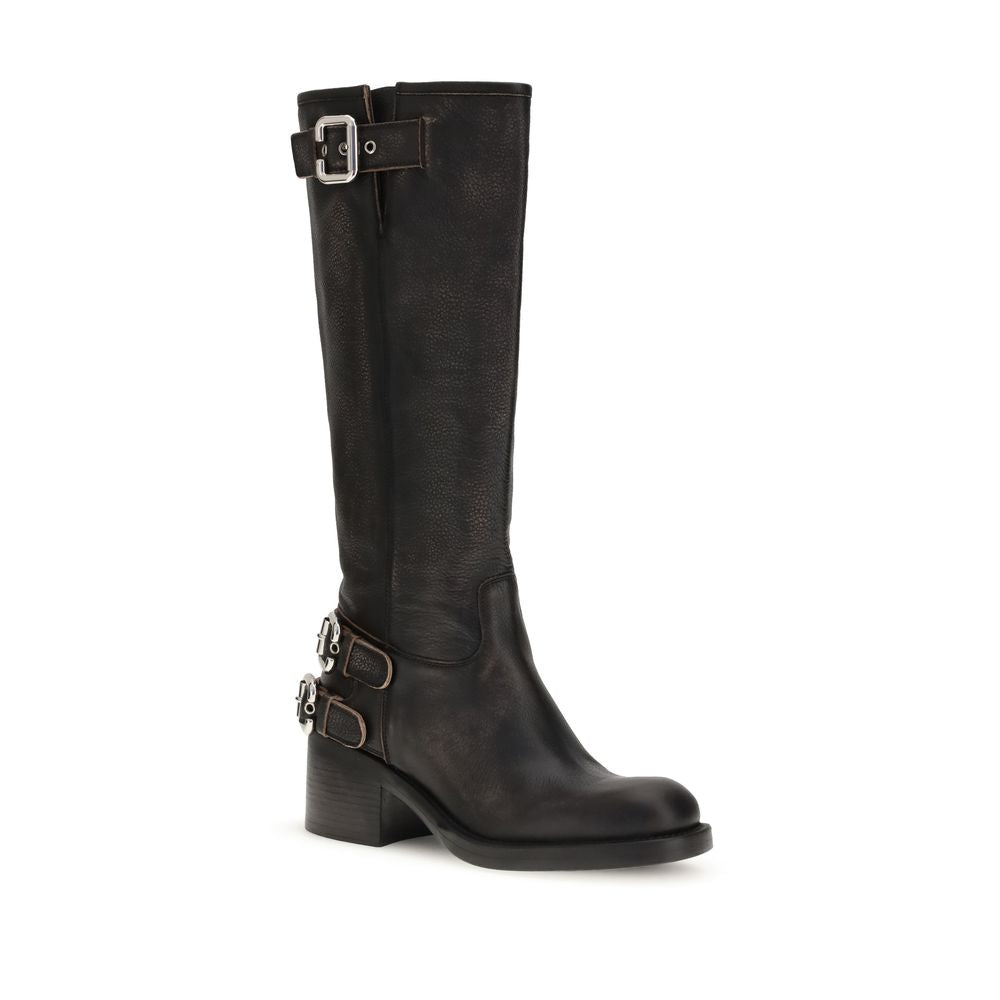 Chloé Black Calf Leather Bos Taurus Lace-Up Boots