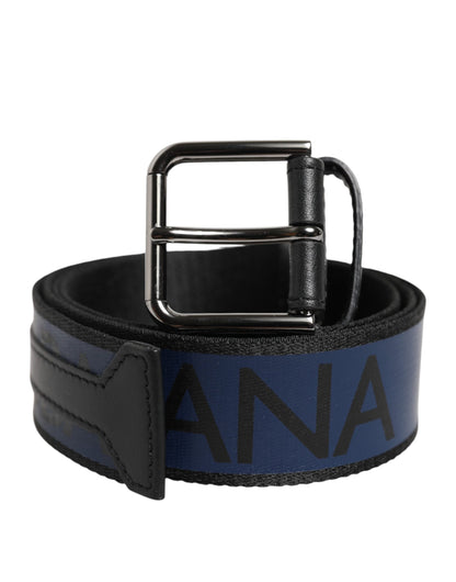 Dolce & Gabbana Black Blue DG Logo Silver Metal Buckle Belt