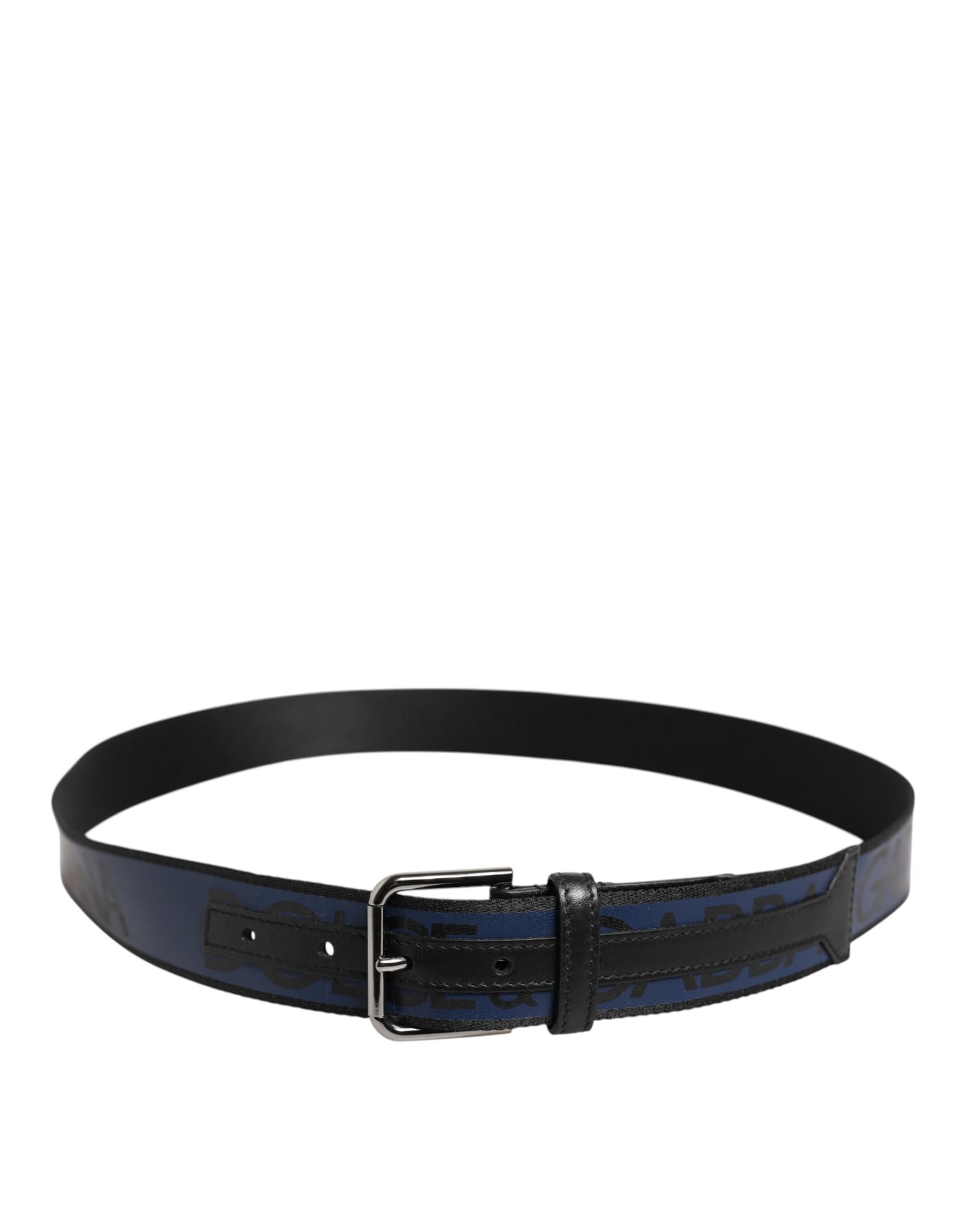 Dolce & Gabbana Black Blue DG Logo Silver Metal Buckle Belt