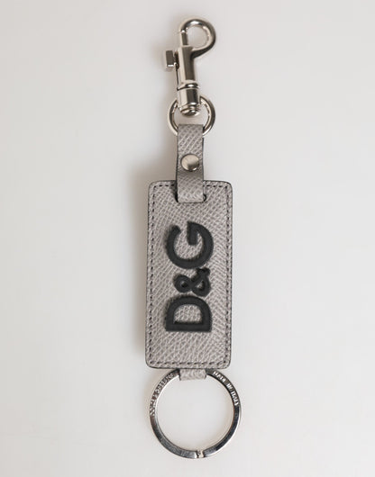 Dolce & Gabbana Gray Leather Logo Metal Ring Keychain Holder Men Keyring