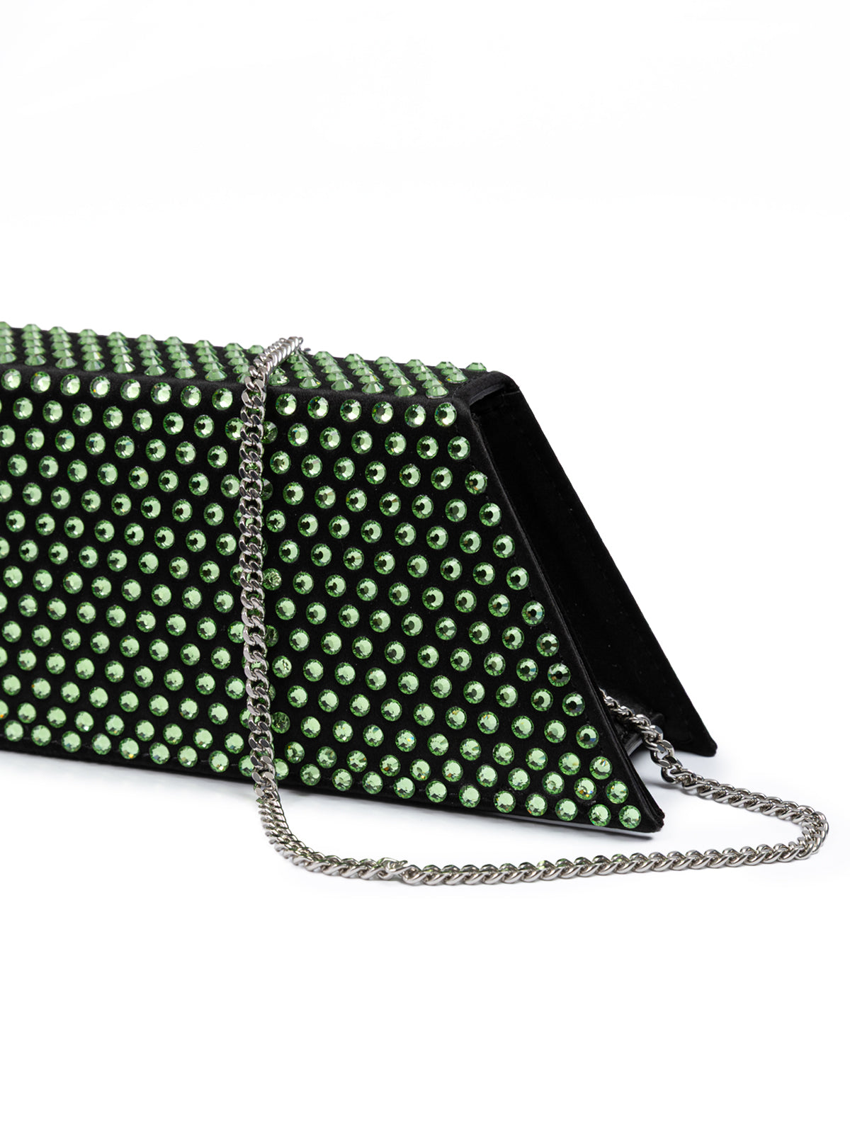 Amina Muaddi Mini Black Satin And Green Crystals Shoulder Bag
