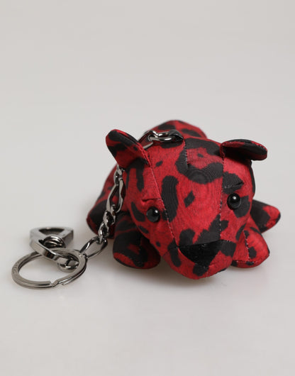 Dolce & Gabbana Red Black Polyester Animal Silhouette Keychain Keyring