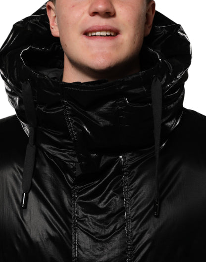Dolce & Gabbana Black Logo Full Zip Hooded Quilted Jacket