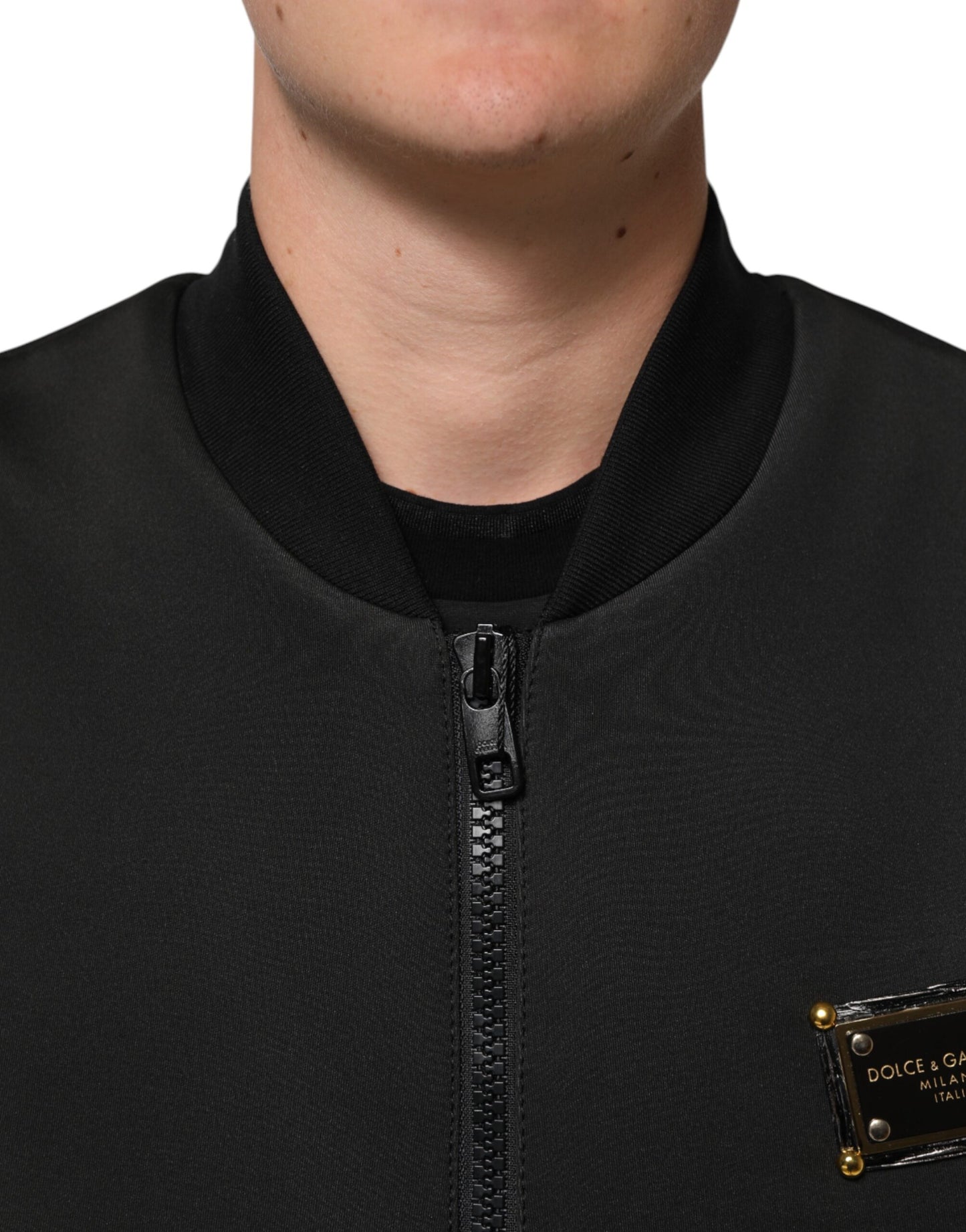 Dolce & Gabbana Black Polyester Logo Plaque Bomber Jacket