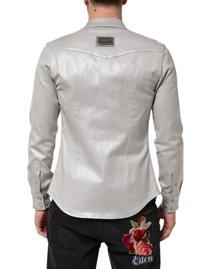Dolce & Gabbana Metallic Gray Cotton Button Down Men Shirt