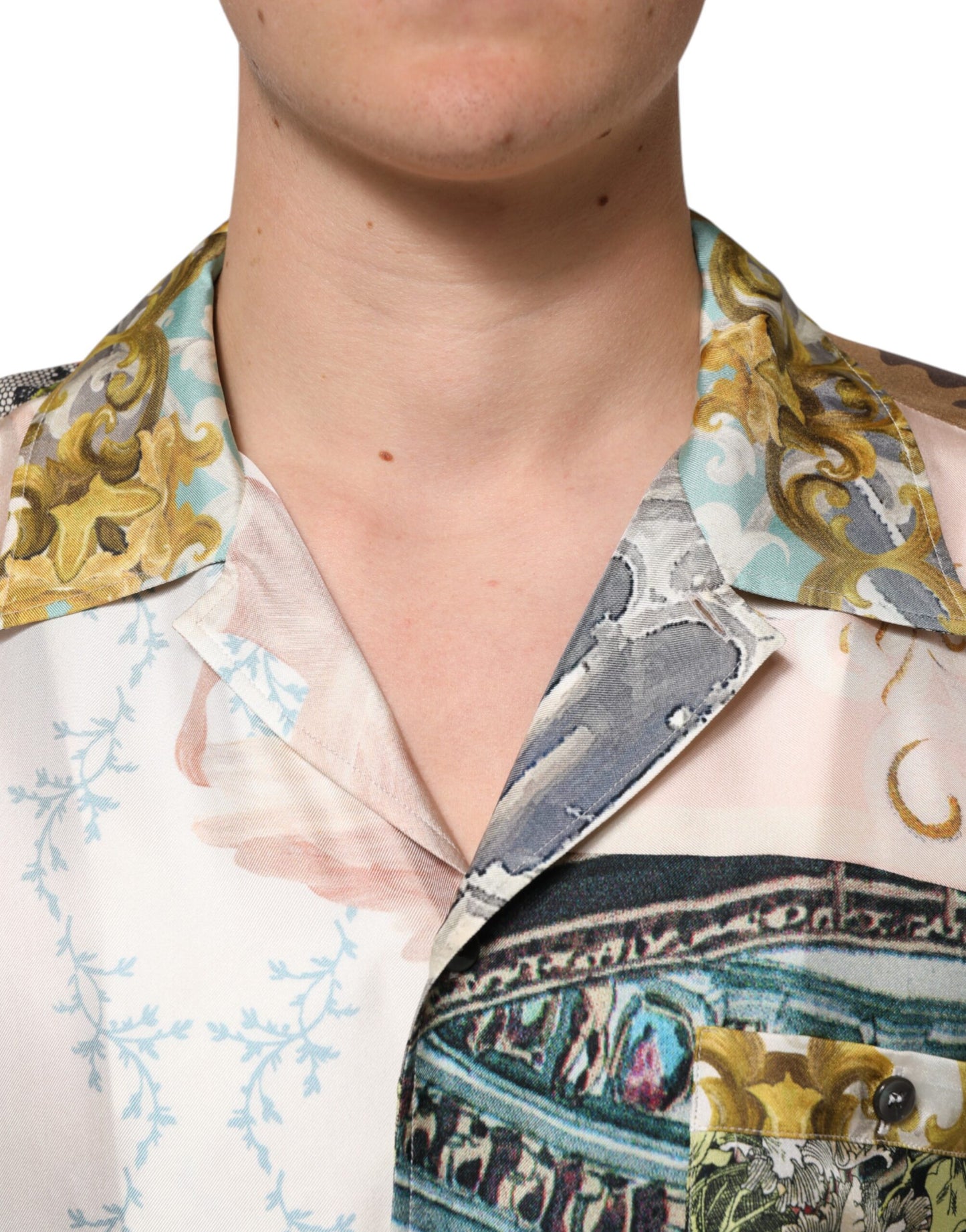 Dolce & Gabbana Multicolor Silk Opera Print Men Casual Shirt