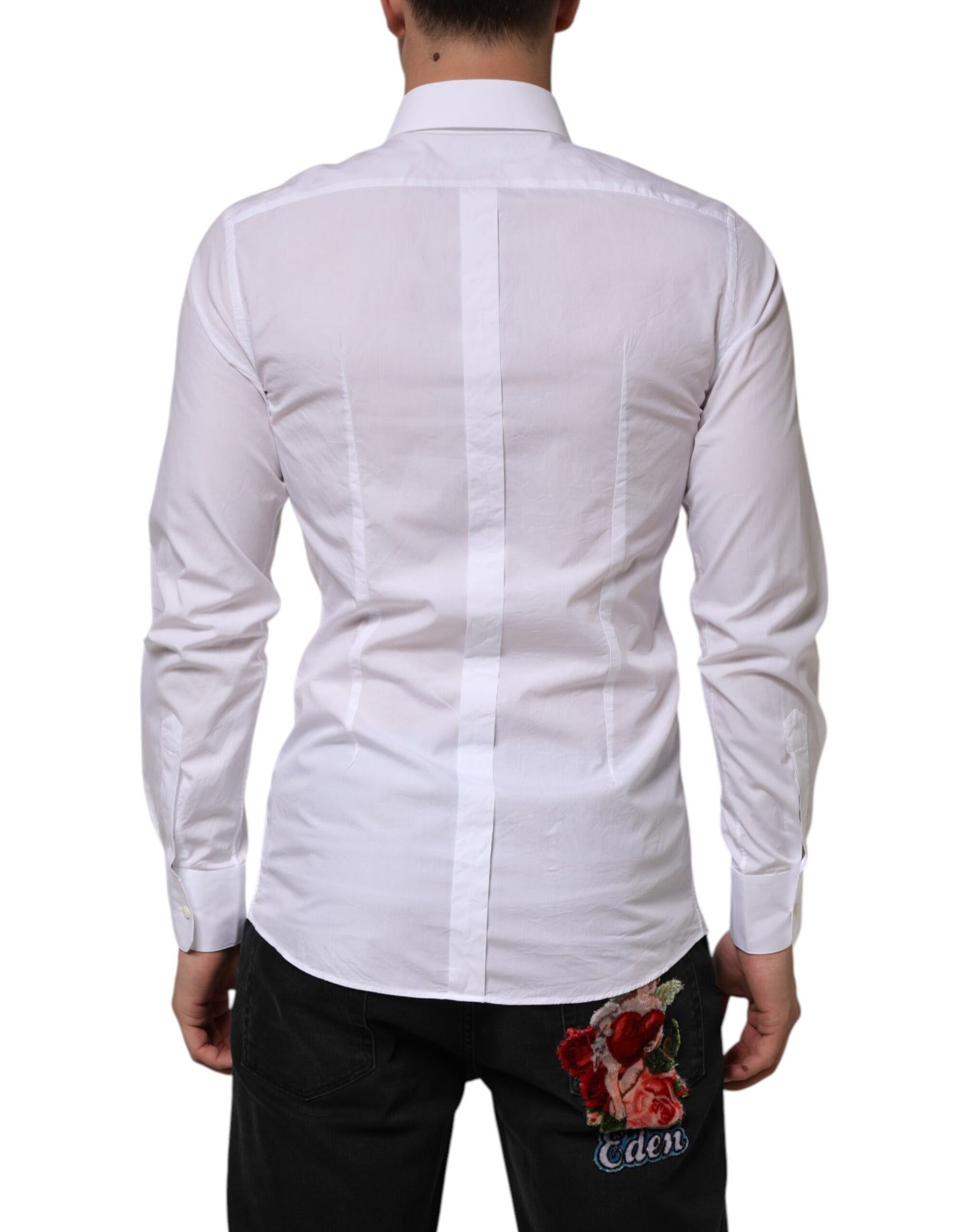 Dolce & Gabbana White Cotton GOLD Formal Men Longsleeves Shirt
