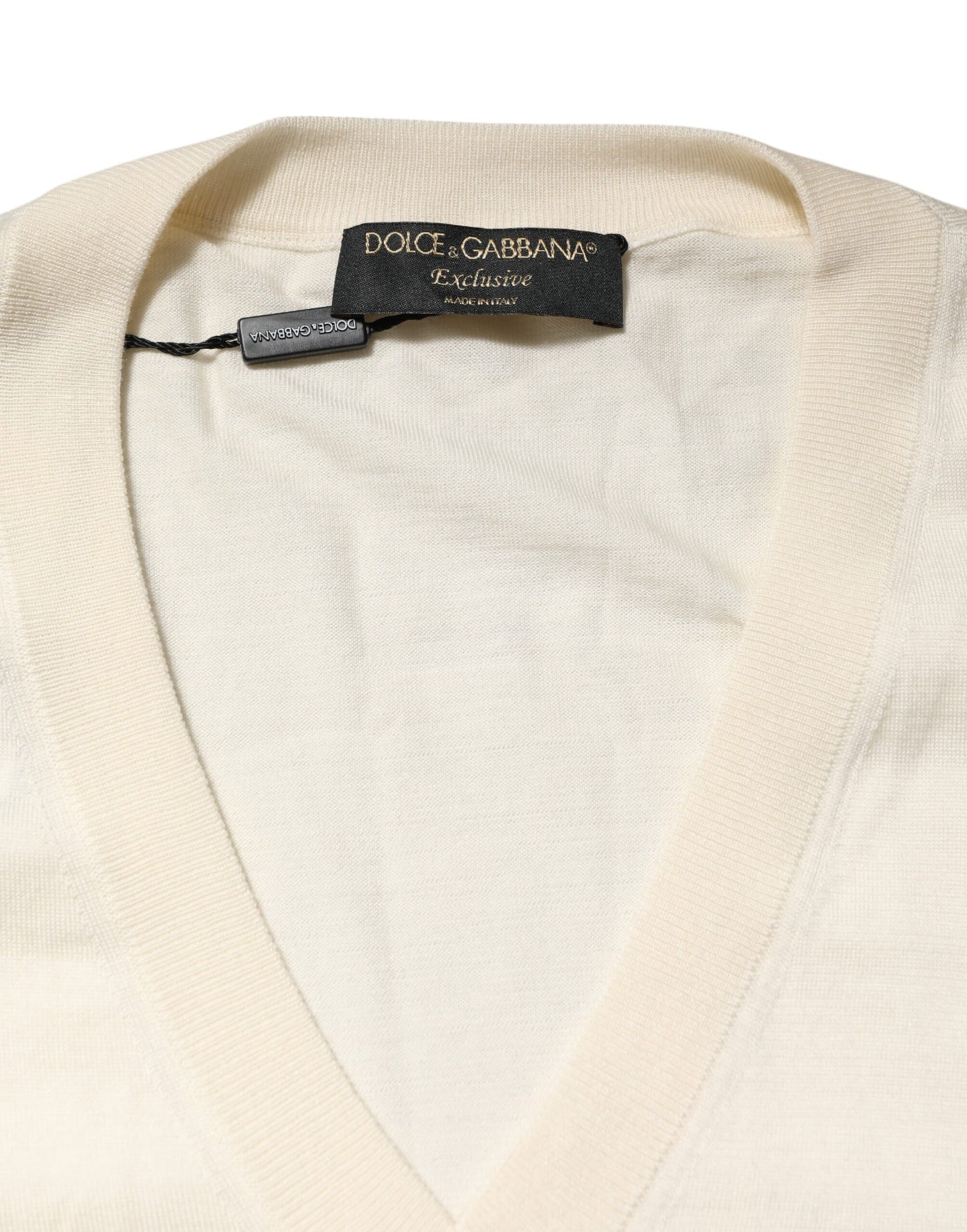 Dolce & Gabbana Ivory Virgin Wool Men V-Neck Knit Sweater