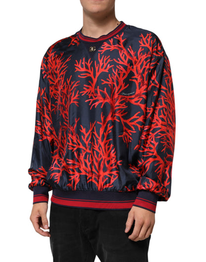 Dolce & Gabbana Silk Navy Red Coral Print Pullover Sweater