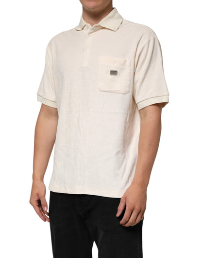 Dolce & Gabbana Ivory Cotton Terry Logo Pocket Polo T-shirt