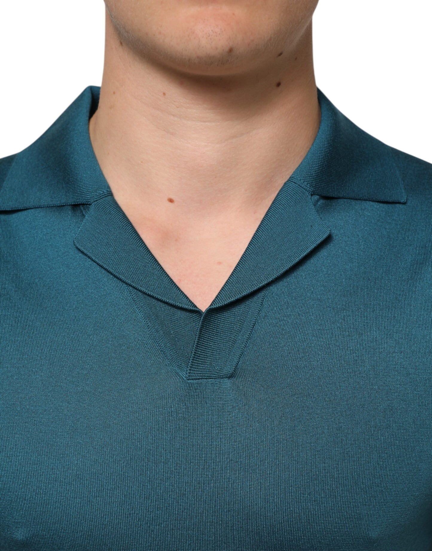 Dolce & Gabbana Teal Blue Silk Collar Short Sleeve Polo T-shirt