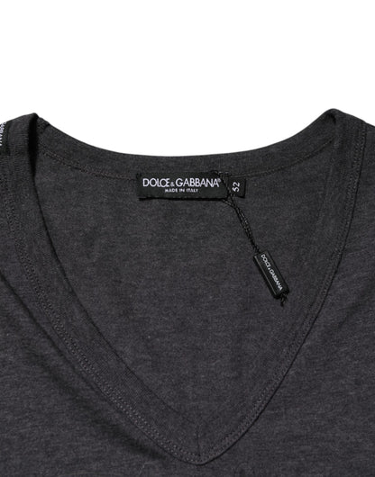 Dolce & Gabbana Black Charcoal DG Logo V-Neck Men T-shirt