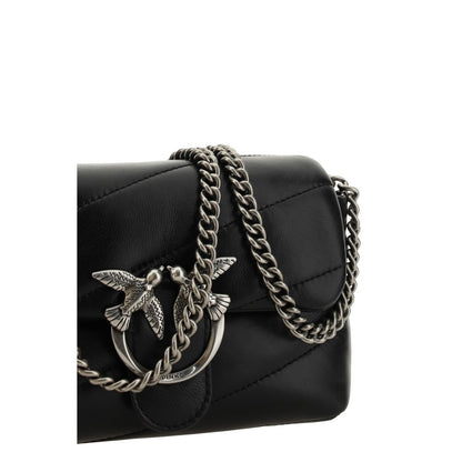 PINKO Black Calf Leather Bos Taurus Shoulder Bag