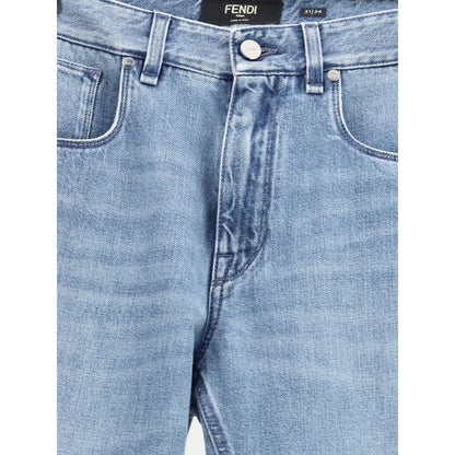 Fendi Light Blue Cotton Straight-Leg Jeans
