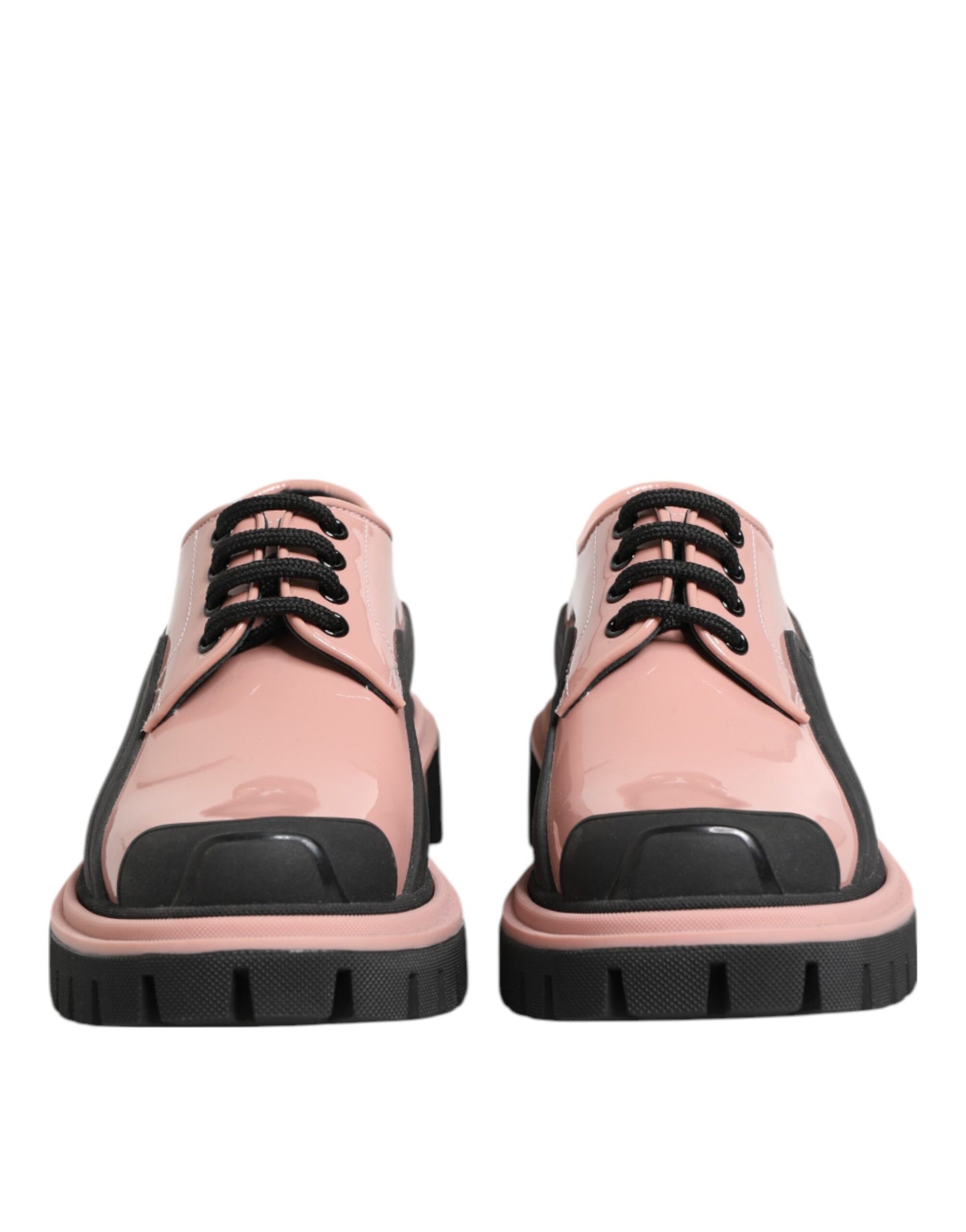Dolce & Gabbana Light Powder Pink Black Leather Lace-Up Shoes