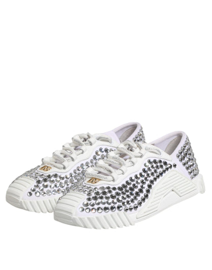 Dolce & Gabbana White NS1 Canvas Leather Embellished Sneakers Shoes