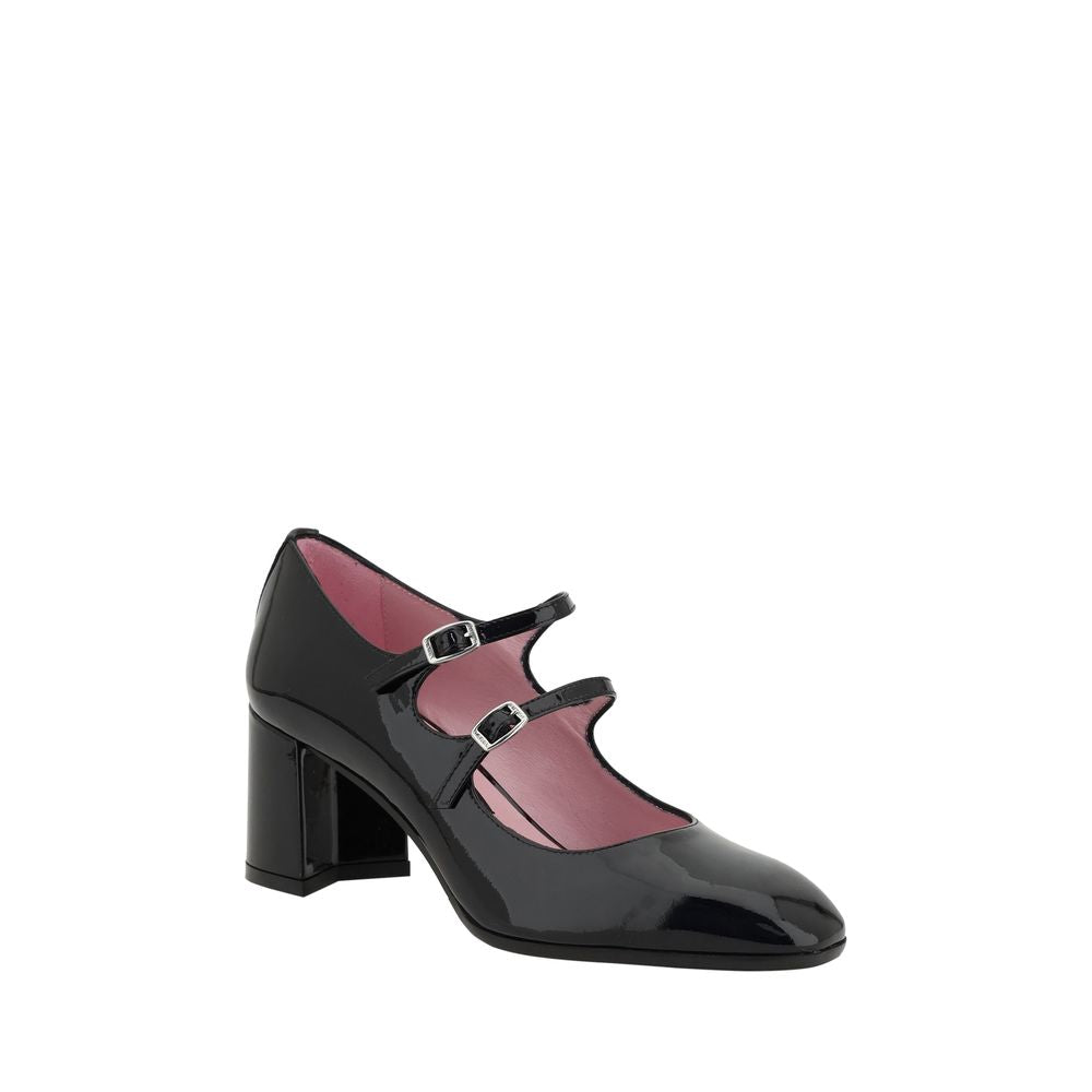 Carel Paris Black Calf Leather Bos Taurus Mid Heel Pumps