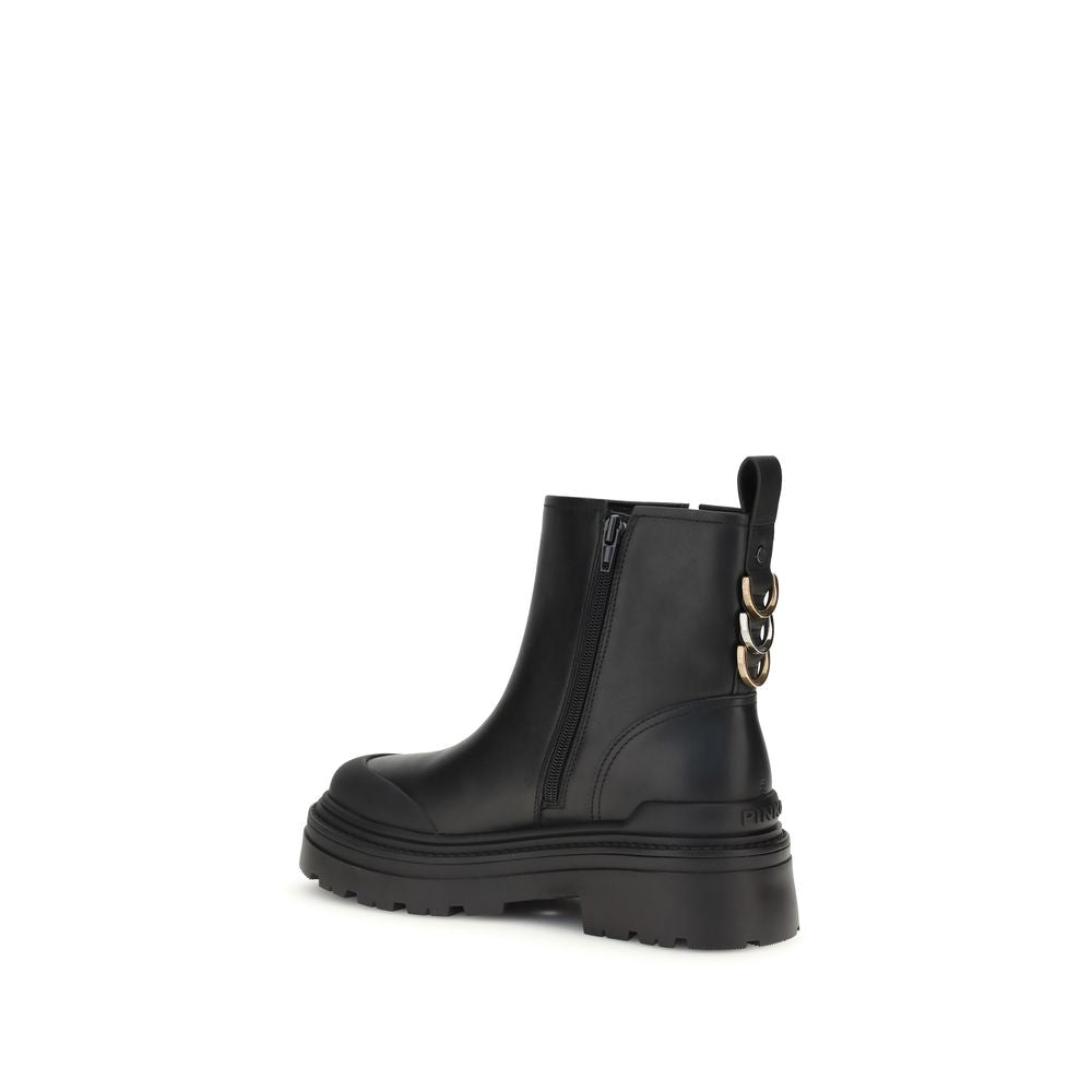 PINKO Black Calf Leather Bos Taurus Ankle Boots