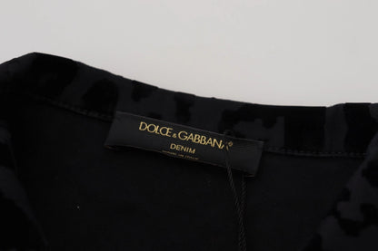 Dolce & Gabbana Cotton Black Leopard Long Sleeve Denim Jacket