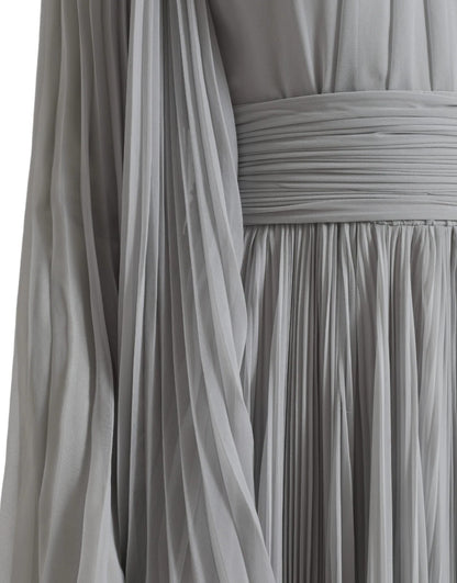 Dolce & Gabbana Light Grey Polyester Pleated Long Maxi Dress