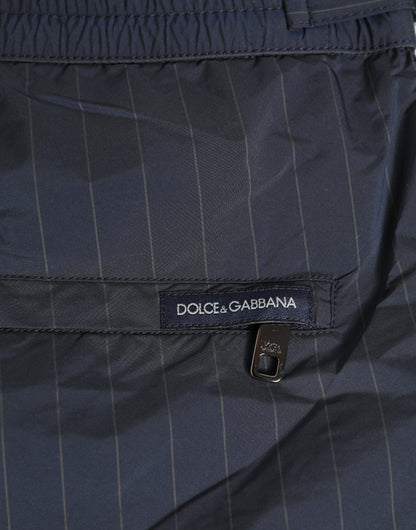 Dolce & Gabbana Navy Blue Polyester Pinstripe Men Shorts Swimwear