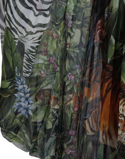 Dolce & Gabbana Multicolor Silk Jungle Print Women Maxi Dress