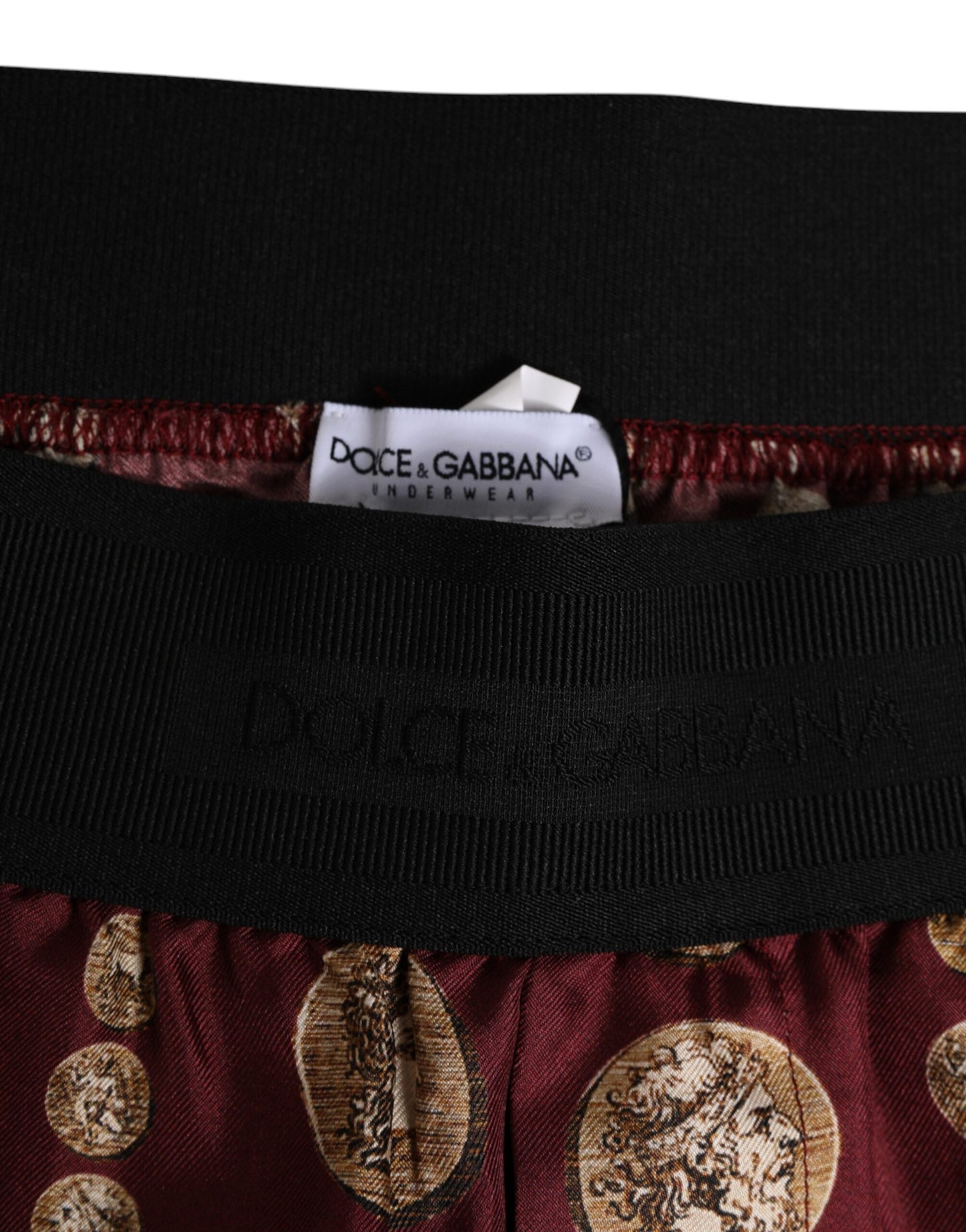 Dolce & Gabbana Burgundy Silk Coin Print Men Boxer Short Swimwear