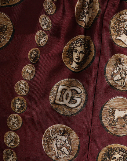 Dolce & Gabbana Burgundy Silk Coin Print Men Boxer Short Swimwear